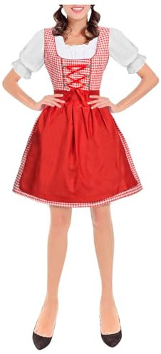 Dirndl Damen Midi Trachtenkleid Trachtenmode Dirndlkleid inkl. Elegantes Trachtenrock Kleid Spitzenschürze 2 teilig Trachten Oktoberfest Besondere Anlässe Outfit Kleidung Kostüm Dirndl (Red-Q, M)