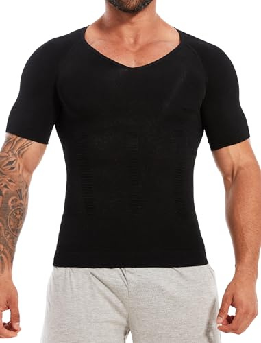 MISS MOLY Body moulant et figuroformant en compression - Chemise élastique amincissante pour le ventre - Forme la taille - Body shaper - Sous-vêtement fonctionnel - Top abdominal pour homme, Noir , M