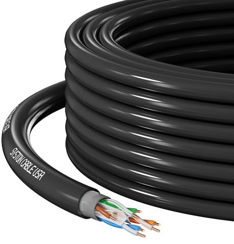 Syston Direct Burial Cat 6A+ Ethernet Network Cable 700 MHz, Bulk UTP 23 AWG Outside Plant (OSP) - Rated, Pure Bare Copper Wire, Waterproof Dual-Layer Jacket for Outdoor Wet Location Using