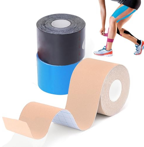 GTAGKOMMEN Kinesiologie Tape - 3 Kinesiotapes Rollen (5cm x 5m) Kinesiotape - Profi Physio Tape und Sporttape - wasserfeste & Hautfreundliche Sport Tapes für Muskelunterstützung, Knieschmerzen