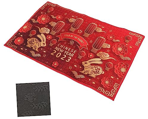 IMIKEYA Tapis paillassons extérieurs paillasson rectangulaire décor Chinois Sol Moquette carpette d'intérieur du Nouvel an Polyester (Polyester) Rouge