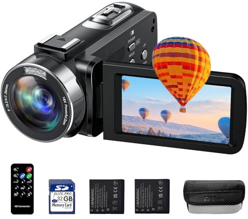 HOTPEAK Video Camera Camcorder 4K 42MP, 18X Digital Zoom Video Recorder for Vlogging YouTube, 3” 270° Rotation Screen Compact Travel Cam Corder with 2 Batteries,32GB SD Card, Remote Control