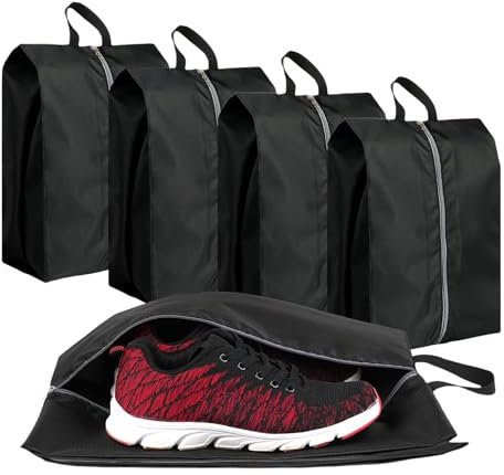 JAONLD Schuhtasche Reise 4 Stück Schuhbeutel Wasserdicht, Schuhtasche Sport zum Verpacken,Schuhbeutel Reise,Schuhtasche mit Reißverschluss für Trennung von Schuhen Kleidung Reisezubehör (Schwarz)