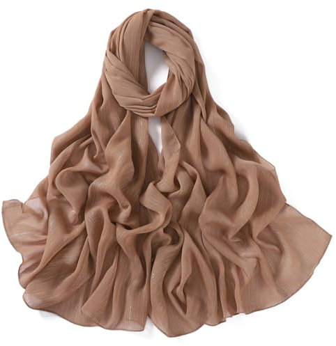 HURESON Hijab Chiffon-Kopftuch für Damen, leicht, schimmernd, Krepp, Hochzeitstücher und Wraps für Abendkleider, glänzend, Braun, Large