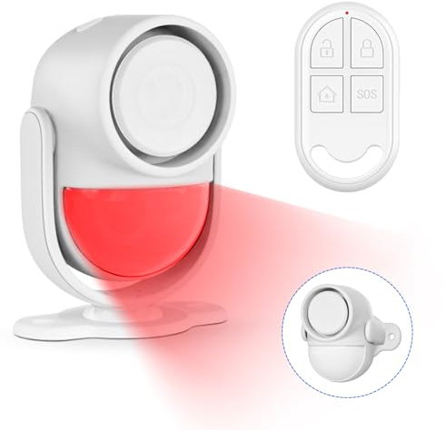 PANACARE Sensore di Movimento Allarme 125dB Sensore di Movimento Rilevatore di Sicurezza a Infrarossi Wireless per Interni con Telecomando/Batterie/110°Angolo/2 Suoni per Casa/Capanno/Garage