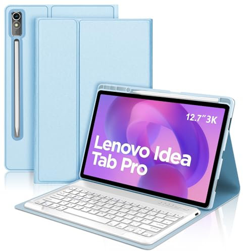 SENGBIRCH Tastaturhülle für Lenovo Idea tab Pro 12.7 2025 - QWERTZ Deutsche Abnehmbare Bluetooth Wireless Tastatur für Lenovo Idea tab P12 Pro 12.7 Zoll 2025, Hellblau