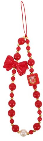 NUOBESTY Dragonne Pour Téléphone Portable Rouge Style Chinois Perles Fines Accessoire Clé Porte-clés Originalité Cordon Court Poignet