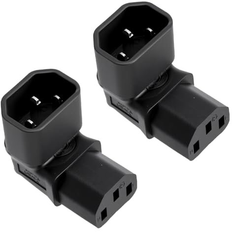 TNSLAND 2 Pièces IEC C14 Mâle sur C13 Femelle, 250V 10A Cable Alimentation Coudé, 90 Degrés Câble d'alimentation 3 Broches pour Moniteur Ordinateur Boîtier PDU Imprimante HDTV