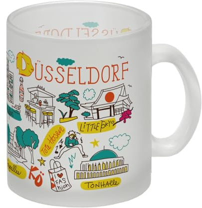 Düsseldorf Wimmelbild Glas Tasse Städtemotiv Tasse, lustiger Becher für Büro und Zuhause NRW Andenken Souvenir