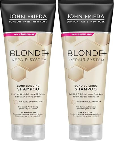 John Frieda Blonde+ Repair System Shampoo - Bond Building - Inhalt: 250 ml - Für durch Aufhellung geschädigtes Haar - Mit Bond Building Plex (Packung mit 2)