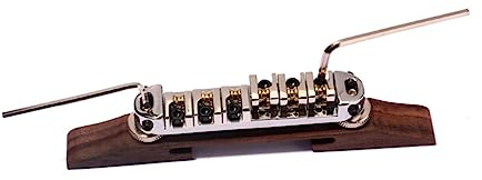 Archtop Einstellbar Gitarrenbrücke mit Rollensätteln, B-21 | Selbstjustierende Basis, Verstellbares Rad und Pfosten, Metall und Holz, Silber für Archtop Gitarren