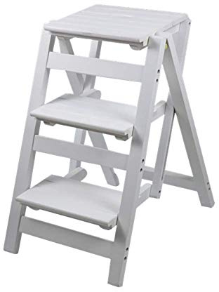 GXXINGIN Taburete Plegable de 3 escalones con Doble función como Silla de Escalera, Color Blanco