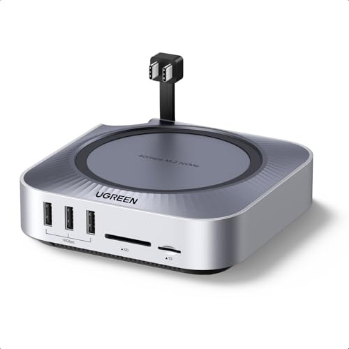 UGREEN USB4.0 Station d'accueil et Support pour Mac Mini M4 et M4 Pro avec Boîtier M.2 NVME SSD 40Gbps Docking Station Hub USB C HDMI 8K 30Hz 4K 144Hz 5 USB 3.2 10Gbps Fente SD TF 4.0 3.5mm Aux