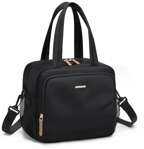 Isolierte Lunchtasche für Herren Damen, 12LWiederverwendbare Kühltasche Auslaufsicher Wasserdicht gepolstert, Leicht Lunch-Box mit Umhängedesign für Arbeit Picknick Reisen,Schwarz