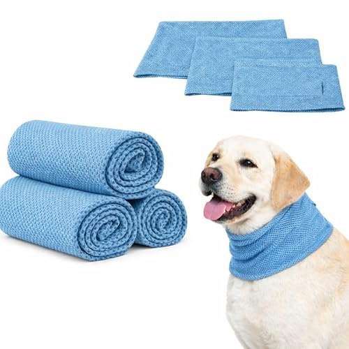 Instant Cooling Dog Bandana for Pet Scarf Soft Cool Mat Pet Collar – Eco-Friendly Breathable Polyester Dog Cooling Bandana for Dogs Puppy Bandana with Leash Hole (Blue, Small)