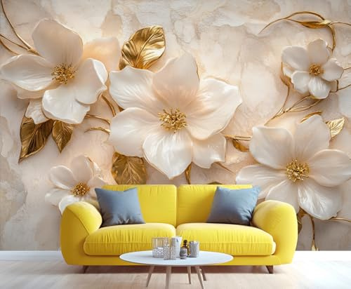 YXQAIED Papier peint marbre, papier peint floral nordique pour chambre à coucher, papier peint non autocollant de luxe feuille d'or pour salon, peintures murales modernes en marbre et décoration de