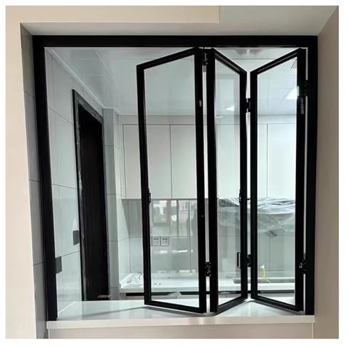 Einziehbares faltbares Schiebefenster, Aluminiumlegierung, Bifold Glastür für Keller, Badezimmer, Büro, Lofts, Waschküche (140 x 80 cm)