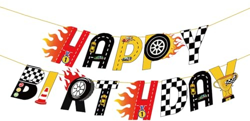 Ovanda Rennwagen Happy Birthday Girlande, Hot Whels Geburtstag Deko Banner | Cars Geburtstagsdeko, Formel 1 Deko, Rennwagen Happy Birthday Banner, Racing Car Party Banners für Kinder Jungen