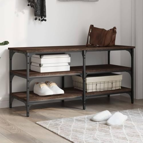 Frdhee Schuhregal,Schuhbank Braun Eichen-Optik 100x38,5x49 cm Schuhablage Holzwerkstoff Schuhaufbewahrung,Schuhständer für Eingangsbereich Flur Wohnzimmer