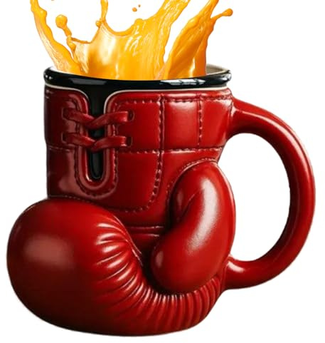 Genérico Taza De Guante De Boxeo, Divertida Taza De Café De Boxeo Para Hombres, Café De Resina Con Forma De Guantes Rojos 3D, Novedosa Bebida Con Temática Deportiva Fría Y Caliente Para Té, Leche