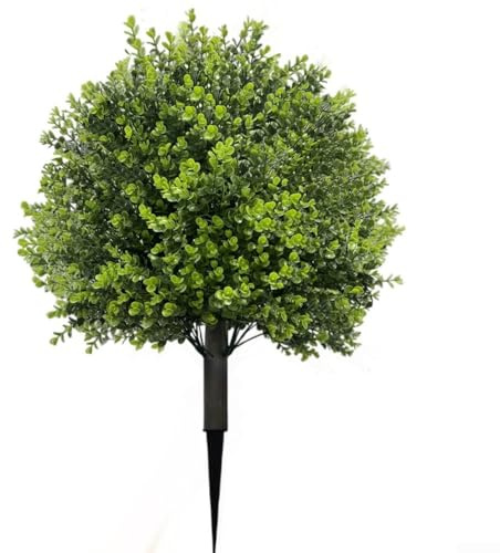 Durashmall Künstlicher Buchsbaum-Kugelbaum mit Erdspieß, 60 cm, UV-beständig, künstlicher grüner Strauch für den Außenbereich, Gartendekoration und Heimdekoration, lebensechte Formschnittsträucher