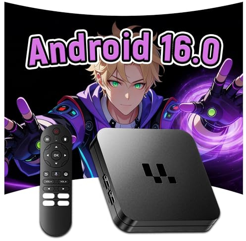 Y1 Android 16.0 Box Android TV Box,2,4G/5G WiFi+Bluetooth+Ethernet,4K Ultra HD Smart TV Stick mit Bluetooth Sprachfernbedienung,2 GB RAM + 16 GB ROM