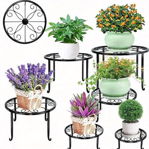 Luckezo 5-Pack Metal Plant Stands, Anti-Rust Iron Flower Pot Stand, Heavy Duty Plant Pot Stand for Multiple Plant, Decoration Racks for Home, Patio & Garden