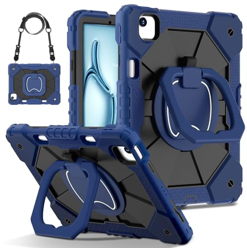 Tablethülle Apple iPad Air 11 2026/2025 / 2024 Hybrid 360 Grad Schultergurt Blau