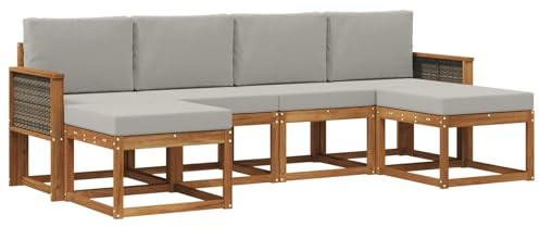 vidaXL Outdoor-Sofagarnitur 6 pcs Natürlich und Hellgrau Polyester, Modernes, wetterfestes Sofa-Set für draußen, stylische Gartenmöbel, minimalistische Lounge für Coole Entspannung im Garten