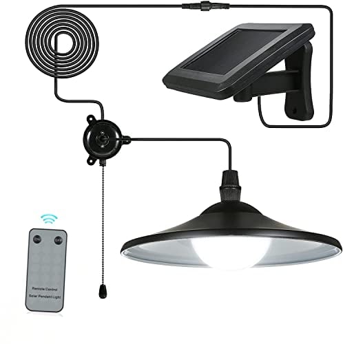 Lixada 3W Solar Hängende Lampe/Solarleuchten mit Fernsteuerungs, Schuppen Licht Hängende Lampe 4 LEDs 50LM(HF-Fernbedienung & Pull-Cord-Schalter)