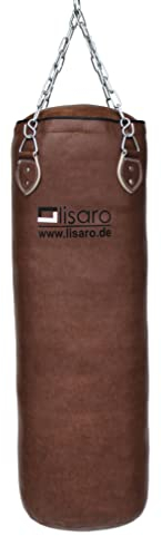 Lisaro Profi Boxsack/Sandsack 120cm | geeig. für Jede Sportart | Ca. 35-38 kg | gefüllt | inkl. Vierpunkt - Stahlkette | Material Kunstleder (Vinyl) | Studioqualität | Braun