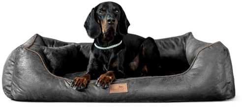 tierlando® Orthopädisches Hundebett Alberto im Vintage Antik Style mit abnehmbarem Velours-Bezug, komfortabel und pflegeleicht | Größe: 120x85cm | Farbe: 02 Graphit