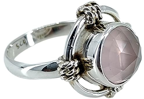 Navya Craft Rosenquarz 925 Sterling Silber Handarbeit Damen Ringgrößen 14 bis 22 DE