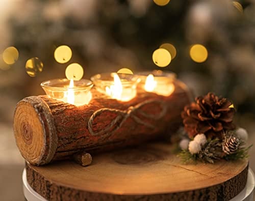 Homezone Kerzenständer Teelichthalter Holz Rustikaler Holzklotz, Holzstamm Tisch Teelicht Wohn Deko Holzdeko Wohnzimmer Advent Kerzenlicht Home Deko Kerzenset Baumstamm Deko Haus Deko