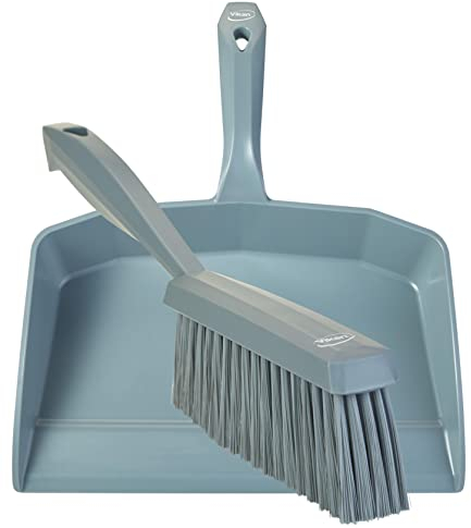 Vikan 5660_4587 Dustpan and Brush Set Sweeping Shovel Soft Bristle Hygienic (Grey)