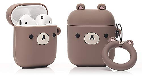 LEWOTE Silikon-Schutzhülle für Apple Airpods 1 & 2 [niedliches Tierdesign] (kleiner brauner Bär)