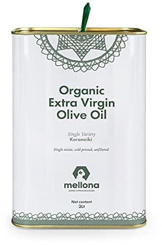 Mellona 100% Organic Extra Virgin Olive Oil, Low 0.6% Acidity, Hand Harvested & Cold Pressed, 3 Litre
