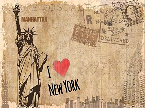 Feeling at home LEINWANDDRUCK im SCHATTENFUGENRAHMEN Postkarte New York Allen Kimberly - Jahrgang horizontal Kunstbilder im Holzrahmen cm_84_X_111