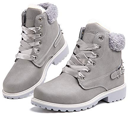 Hitmars Stivali Donna Invernali Stivaletti da Neve Pelliccia Scarpe Snow Boots Caldo Stringati Scarponi Bassi Antiscivolo Grigio-1 36 EU