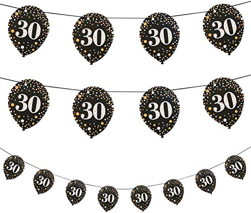 Oblique Unique® Girlande Ballons mit der Zahl 30 Birthday Banner für 30. Geburtstag Jubiläum Party Deko - Schwarz Weiß Gold