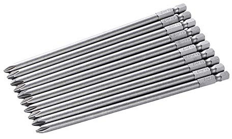 Bestgle 10 Piezas 150mm Cruz Puntas Magnéticas Largas de Destornillador de Puntas de 1/4 Pulgadas Vástago Hexagonal Acero de Aleación S2