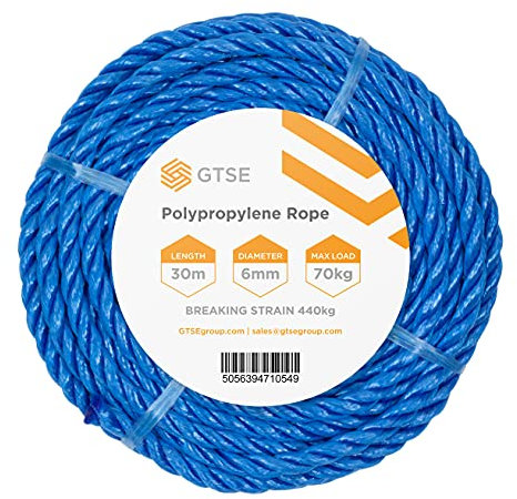 GTSE Blue Polypropylene Rope, 6mm x 30m, Strong Multi-Purpose Rope Perfect for DIY, Gardening and Construction