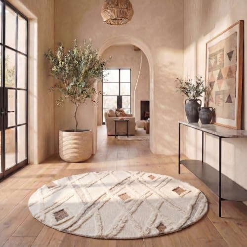 Safavieh Boho Teppich für Wohnzimmer, Esszimmer, Schlafzimmer - Casablanca Collection, Kurzer Flor, Elfenbein und Braun, 183 X 183 cm
