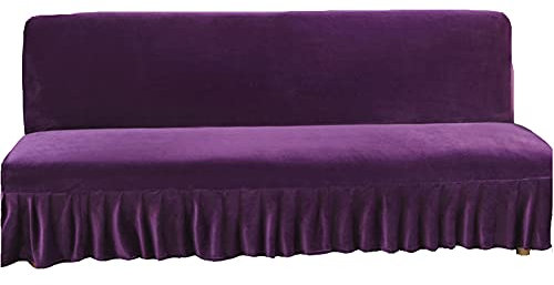 BXFUL Samt Elastischer Sofabezug Ohne Armlehne Sofaüberwurf Sofabezug Armlose Antirutsch Clic Clac Sofahusse Couch überzug passt auf Klappsofa ohne Armlehnen (L 180-200cm,Lila)