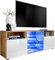 ExtremeFurniture T38 TV Lowboard, Karkasse in Wotan Matt/Front in Weiß Hochglanz mit LED in RGB