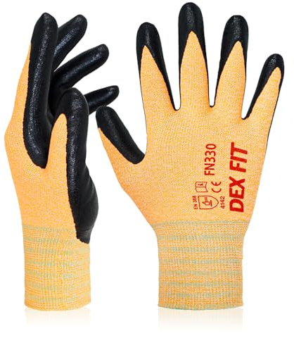 DEX FIT Work Gloves FN330, 3D Comfort Stretch Fit, Power Grip, Durable Foam Nitrile Coated, Smart Touch, Thin & Lightweight, Machine Washable