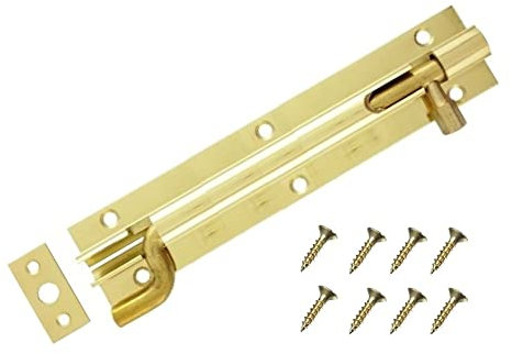 TERF Door Bolt Polished Brass Barrel Slide Lock Necked Door Bolt 150mm [6''] Door Latch with Screws Ideal Door Locks for Internal and External Doors - 150mm, Gold