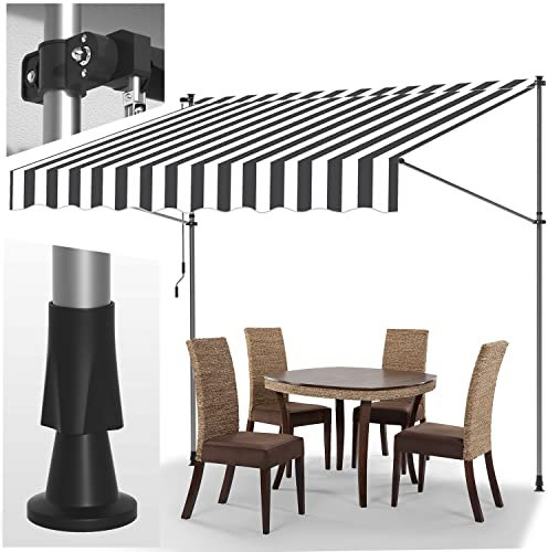 Klemmmarkise 250x120cm Weißgrau mit Handkurbel Balkon, Joparri Balkonmarkise ohne Bohren, Markise UV-beständig & höhenverstellbar 211.5-305cm, Sonnenschutz wasserdicht