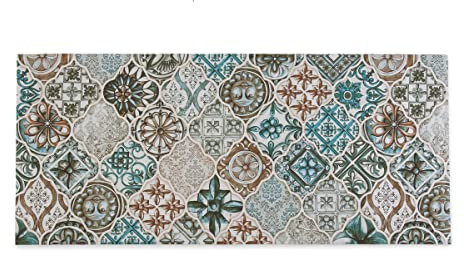 HomeLife Rutschfester Küchenläufer, waschbar, aus PVC, 52 x 100 cm, langer Teppich für die Küche, aus PVC, mit grünem Fliesenmuster, rutschfester Gummi-Teppich für den Innen- und Außenbereich [100 cm]