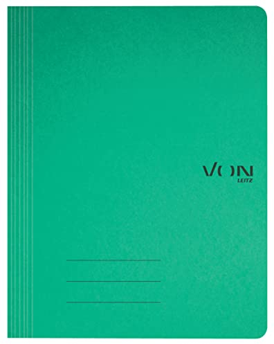 VON Leitz 10er Pack Schnellhefter A4, FSC-zertifizierter Karton in 335 g/m², Für 250 Blatt, Mappe für Schule, Studium & Haushalt, Recycelbar, Grün, 30130055